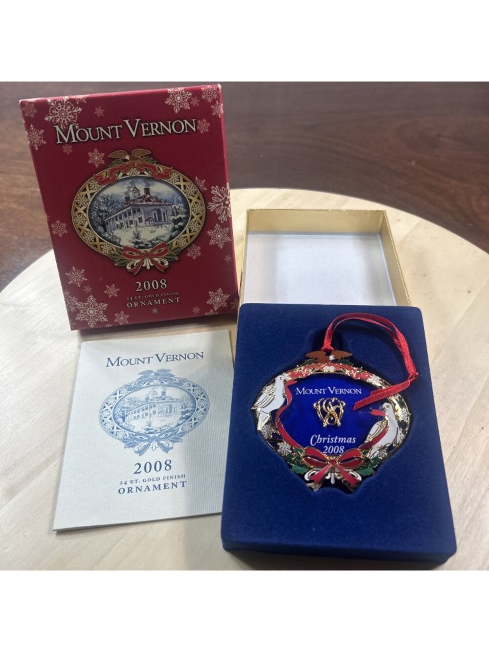 Mount Vernon 2008 24kt. Gold Finish Ornament George Washington's Home W/Box C52